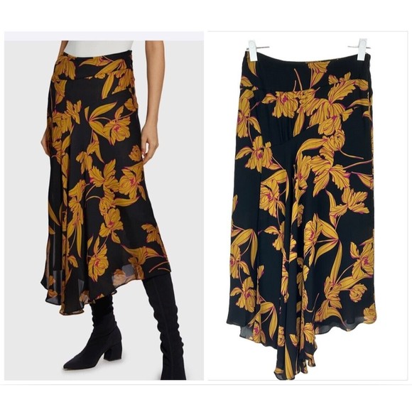 A.L.C. Dresses & Skirts - A.L.C. Skirt Womens Size 4 Multi Levi Silk Floral Asymmetrical MIDI Boho Chiffon